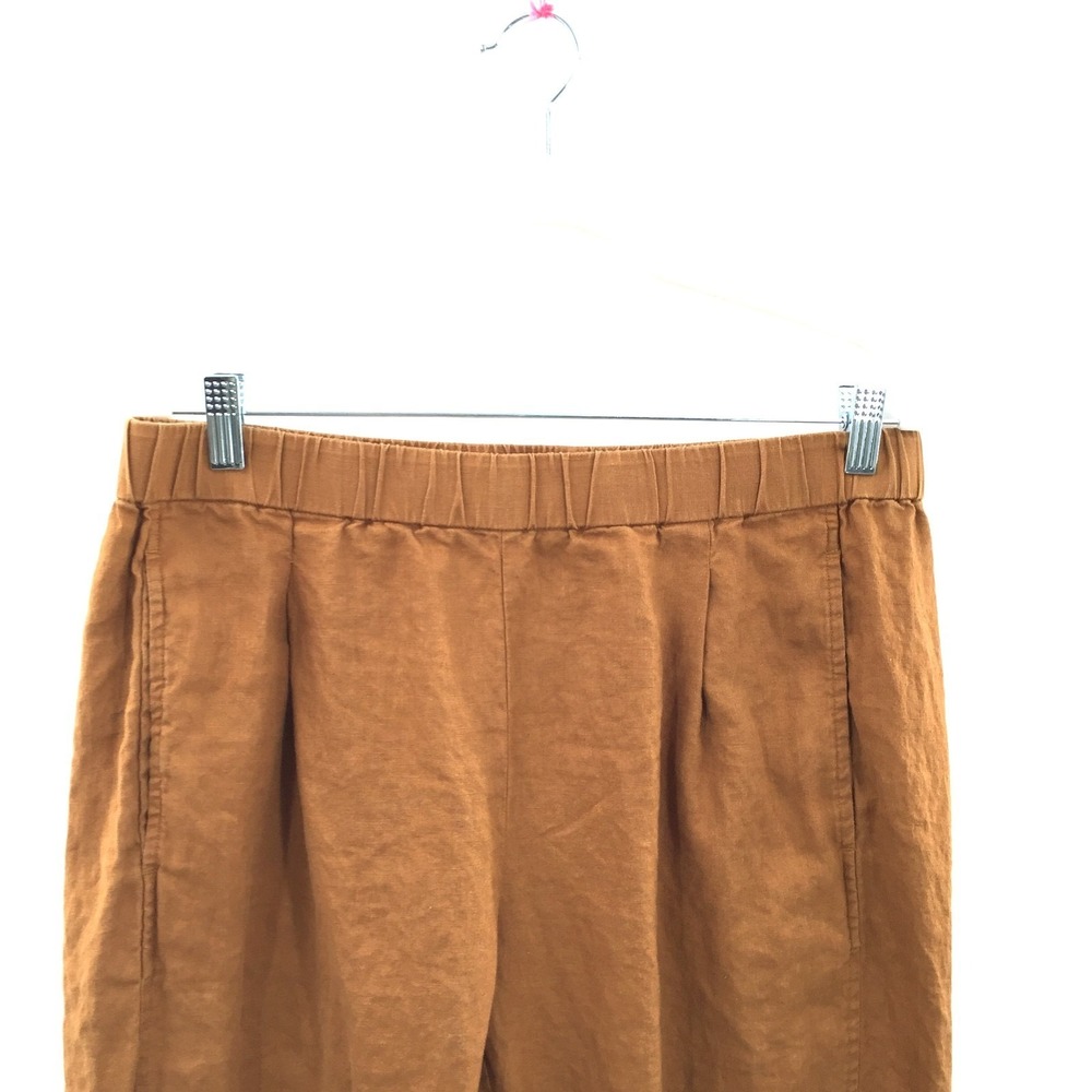 Eileen Fisher Organic linen brown wide leg boho quiet luxury pants minimalist L - Picture 3 of 10